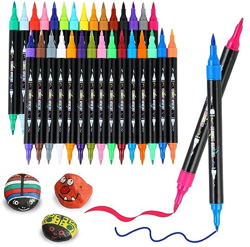 30 Colours Acrylic Paint Pens for Rock Painting Fabric Glass Stone Ceramic Wood Metal, Dual Tip Acrylic Markers Set for Easter Egg Pumpkins Christmas, Arts and Crafts for Adults
