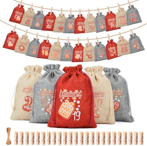 Calendrier de l'Avent 2024 à remplir pour enfants, femmes, hommes, sacs de calendrier de l'Avent, calendrier de Noël à remplir, 18 x 13 cm, grand calendrier de Noël Selber 24