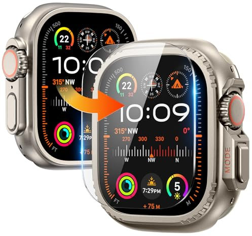 Goton Funda metálica para Apple Watch Ultra 3/2/1 Protector de pantalla de 49 mm, resistente parachoques vidrio templado con respaldo compatible con 2025 Ultra3
