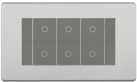 BG FBSTDM3G Brushed Steel Screwless 3 Gang Triple Master Touch Dimmer Switch Grey Inserts