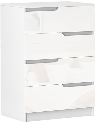 HOMCOM Commode Moderne avec 4 tiroirs, Commode Haute Brillance pour Chambre à Coucher, Salon, 60 x 40 x 85cm, Blanc