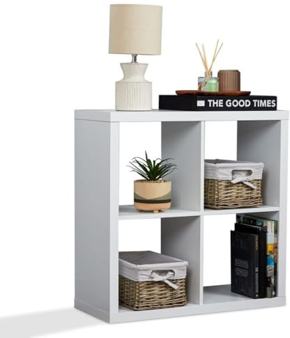 4 Cube Storage Unit, White 4 Tier Cube Storage Unit with Boxes, Modern Organizer for Home, Office & Bedroom