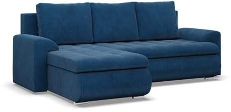 Mebligo - Ecksofa mit Schlaffunktion und 2 Bettkasten Cord - Dunkelblau 230x89x159 (BxHxT) FORESTA - Links Eckcouch, Sofas & Couches, Couch L Form, Cauchsofa, Sofa Wohnzimmer