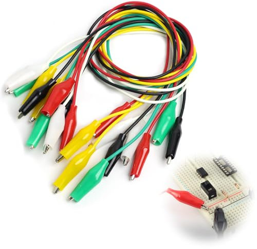 10 cables con pinza de cocodrilo para pruebas, cables de medición de 50 cm, cables de medición, juego de cable de prueba aislado con clip de doble punta