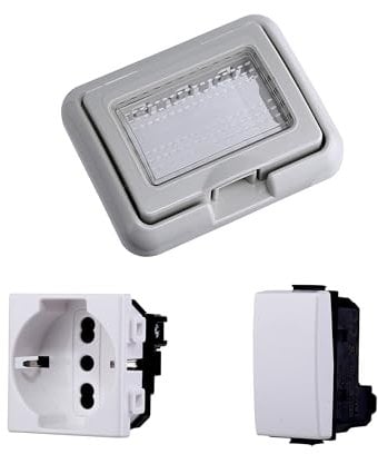 Kit Placca Scatola 503 Premontato IP55, Presa Schuko P40 Universale + Interruttore, Compatibile Con Bticino Matix, Placca Stagna Idrobox Incasso Da Esterno