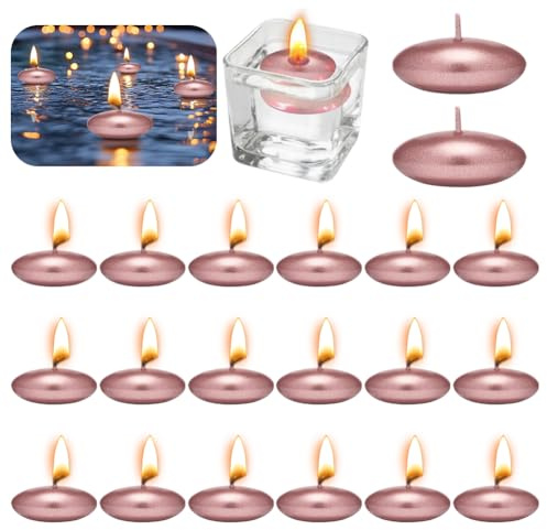 20 candele galleggianti in metallo, oro rosa, candele galleggianti non profumate, metallizzate, 37 mm, per matrimoni, piscine, feste, spa, vasca da bagno, San Valentino, Natale