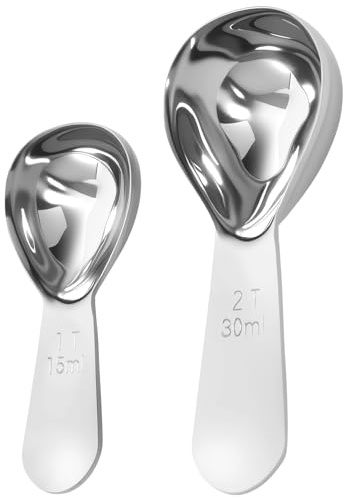 2Pcs Coffee Scoops, Premium 18/8 Stainless Steel Coffee Spoons, Set of 2 Short Handled (1 Tablespoon & 2 Tablespoon) Coffee Measuring Spoon for Ground Coffee, Tea and Powder by ES NATAURA