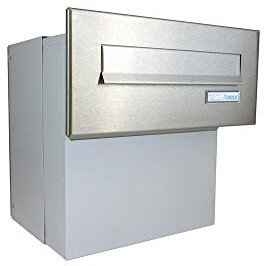 F-042 XXL Edelstahl Mauerdurchwurf Briefkasten mit Namensschild (Tiefe: 27-40,5 cm) - LETTERBOX24.de