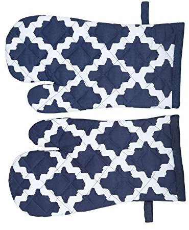 Penguin Home Oven Gloves Heat Resistant, Quilted Oven mitts with Hanging Loop, Machine Washable, Heat Proof Pot Holders for the Cooking - Baking - Kitchen - BBQ - 1 Pair, Diamond Navy,18x32 cm