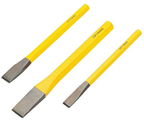 BE-TOOL Lot de 3 burins à bois 3/8, 1/2, 15,8 mm, burins à froid plats pour travail du bois et du métal