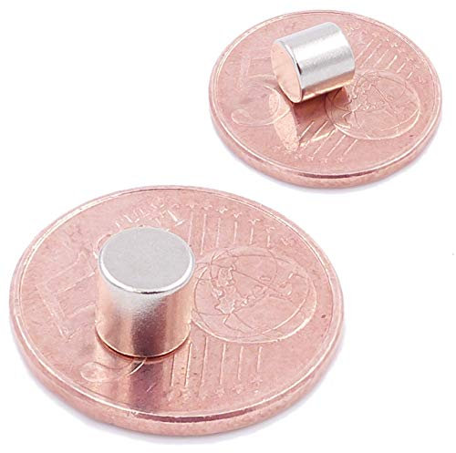 Brudazon | 10 Mini Scheiben-Magnete 6x6mm | N52 stärkste Stufe - Neodym-Magnete ultrastark | Power-Magnet für Modellbau, Foto, Whiteboard, Pinnwand, Kühlschrank, Basteln | Magnetscheibe extra stark