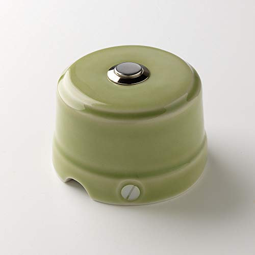 Klartext - Pulsante a pressione 48v BELLE ÉPOQUE in stile vintage per installazione con cavo tessile, in pregiata porcellana artigianale, colore verde lucido