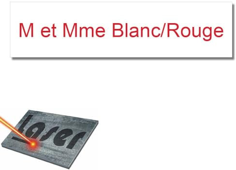 Plaque gravée pour nom boîte aux lettres autocollante 10x2,5cm personnalisée 1 à 3 lignes Blanc écriture Rouge