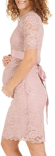 Herzmutter Robe de Grossesse mi-Longueu Dentelle Soirée Mariage pour Femme Enceinte élégant Maternité Festive - 6200 (XXL, Rose)