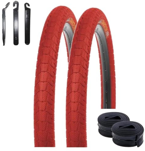 2 x Kenda 20 Krackpot K-907 Fahrradreifen in Rot 50-406 (20 x 1,95) + 2 passende Schläuche DV inkl. maxxi4you Reifenheber