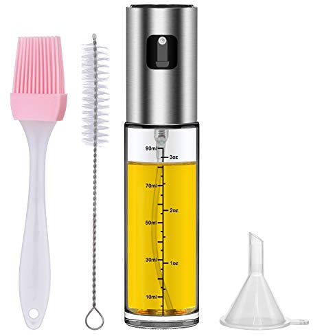 Öl Sprayer 100ML Transparent Auslaufsicher Öl Sprühflasche mit Backpinsel Trichter und Tube Bürste für BBQ Kochen Grillen Pasta