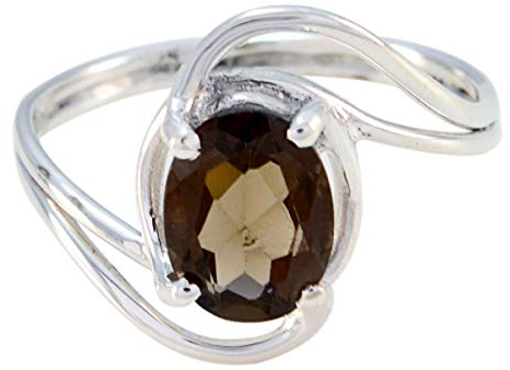joyas plata echte edelsteine ​​ovale form ein stein facettierter rauchquarz ring - massiver silberbrauner rauchquarz ring - januar geburt steinbock astrologie echte edelsteine ​​ring