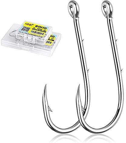 HXC Long Shank Fishing Hooks Baitholder Fishing Hook with 2 Barbs Sea Fishing Hooks White Nickel Beak Hooks Offset Point Hooks with Box