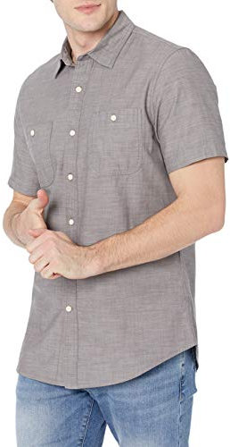 Amazon Essentials Men's Regular-Fit Short-Sleeved Chambray Shirt, Dark Grey, XXL