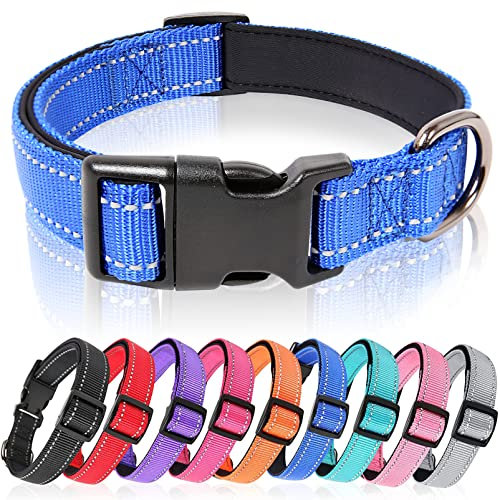 HEELE Dog Collar, Reflective Dog Collar, Soft Neoprene Padded Breathable Nylon Pet Collar Adjustable for Large Dogs, Royal-Blue, L(40-66cm)
