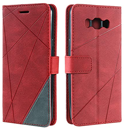 SONWO Hülle für Galaxy J7 2016, Premium Leder PU Handyhülle Flip Case Wallet Silikon Bumper Schutzhülle Klapphülle für Galaxy J7 2016, Rot