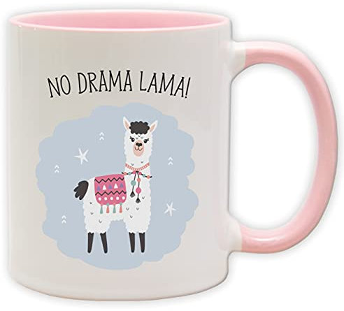 Tasse - Becher mit Spruch - NO DRAMA LAMA! - Als witziges Geschenk für Job, Beruf und Arbeit. … (Innen & Henkel Pink)