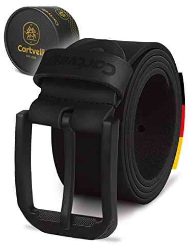 Cartvelli Ceinture en cuir véritable pour homme Noir 40mm fabriqué en Allemagne - Boîte cadeau - Ceinture homme Boucle Mat-Noir (Caviar noir,100)