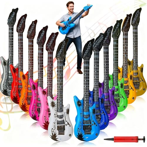 Tatuo 12 Pcs Inflatable Guitars for Parties Blow up Guitars Bulk 36 Inches Inflatable Electric Blow Rock Star Photo Booth Prop Rock and Roll Party Decorations for 80s 90s Themed Carnival Birthday