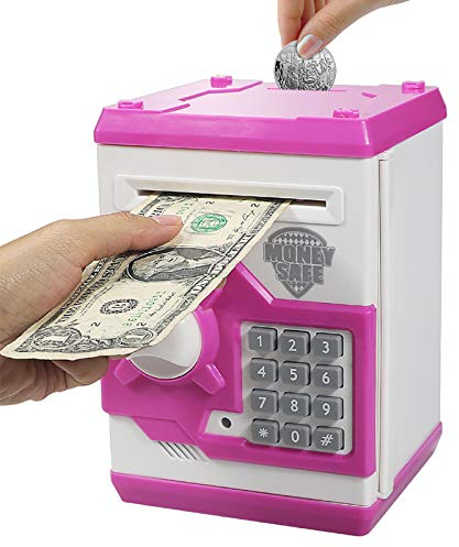 Saodom Mini bancomat salvadanaio miglior regalo per bambini, salvadanaio con codice elettronico salvadanaio cassetta di sicurezza salvadanaio per ragazzi ragazze serratura con password (Rosa)