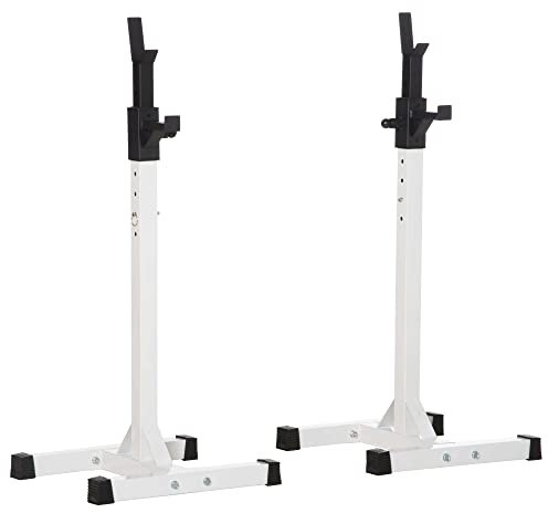 HOMCOM Soporte para Pesas Soporte Barra Pesas de Acero con Altura Ajustable en 12 Niveles Carga Máx. 150 kg para Entrenamiento en Gimnasio Hogar 52x48x105-160 cm Blanco