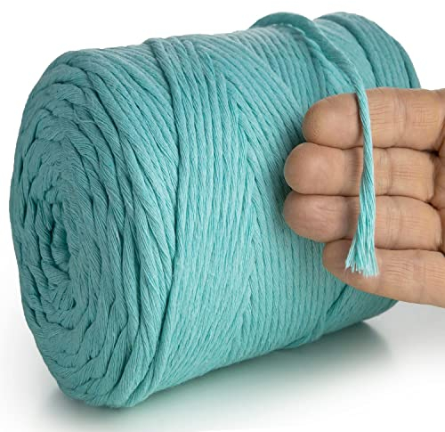 MeriWoolArt® Makramee Garn Blau - Makramee Garn 4mm farbig 225m - Super weiches Baumwollgarn, einfach gedrehte Makramee Schnur für Makramee Wandbehang, Blumenampel, Vorhang und Mehr DIY Deco