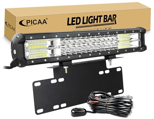 PICAA 18 Zoll 252W LED Lightbar mit Kennzeichenhalterung 12V Kabelbaum Kit, 3 Rows LED-Lichtleiste Arbeitsscheinwerfer Spot Flood für Auto Offroad 4x4 LKW Traktor, 6000K Weiß Wasserdicht