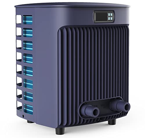 MiniQ Plug & Play Pool Heat Pump For Swimming Pools Spa and Above Ground Pools Up to 20m³,Pool Heater Heating Capacity 4.5Kw, Water connection Ø 32/38 mm Flow Sensor Digital Control, Blue