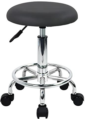 WKWKER Ergonomischer Rollhocker PU-Lederhocker auf Rädern Drehbare höhenverstellbare Sitzhocker Stuhl für Küche Entwurfssalon Labor Büro Massagehocker (Grau)