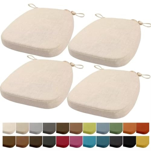Orumrud 40x38x33CM(3CM Dicke) Stuhlkissen, Gartenstuhl Sitzkissen, Esszimmerstuhl Sitzkissen, waschbar, mit Reißverschluss, Riemen, rutschfestes Sitzkissen für Gartenstuhl (Beige Weiß 4 Stück)