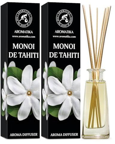 Raumduft Diffuser Monoi de Tahiti - 2 x 100ml - Raumduft Diffuser mit Stäbchen - Aromadiffusers - Lufterfrischer - Duftdiffusor - Raumbeduftung - Raumluft - Tiare Blüten Raumduft - Zimmerduft