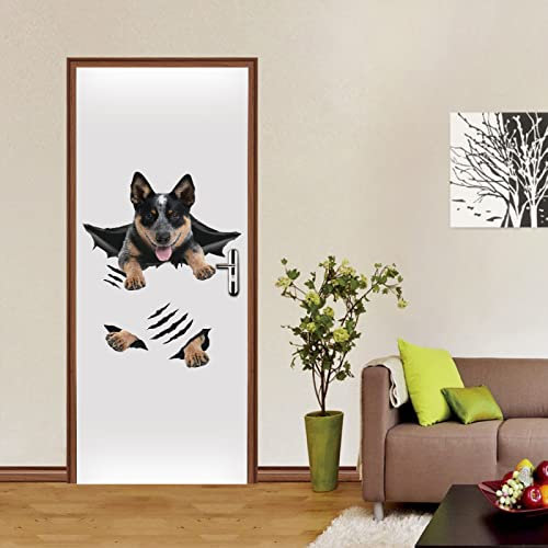 HAOTING Türaufkleber Türposter Selbstklebend 3D weiß & Hund & lustig Türtapete Selbstklebend Türposter 3D PVC Türtapeten Innentür Fototapete Tür Dekoration 95x215 cm