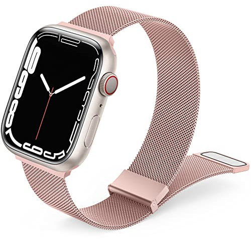 Mugust Metalen Roestvrijstalen Bandjes Compatibel met Apple Watch Bandjes 38mm 40mm 41mm 42mm 44mm 45mm, Loop Magnetische Milanese Mesh Bandje voor iWatch Series 8 7 6 5 4 3 2 1 SE Vrouwen Mannen