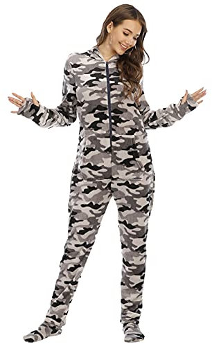 Combinaison de Noël pour femme - Pyjama Combinaison - Avec pieds - Combinaison d'hiver - Combinaison douillette - Avec fermeture éclair, gris, XL