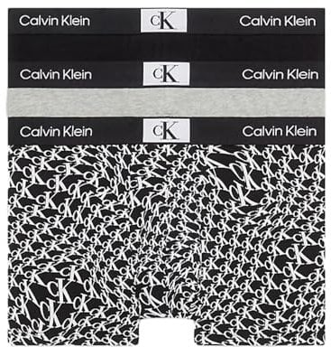 Calvin Klein Boxer Uomo Confezione da 3 Cotone Elasticizzato, Multicolore (Blk, Grey Hthr, Warped Logo Prt_Blk), S