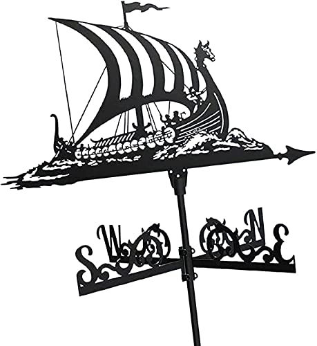 CAZARU Wetterfahne Wetterfahne Wikinger-Schlachtschiff, langlebig, Edelstahl, Sprühfarbe, Gartenarbeit, Piratenschiff, Windmesser, Bauernhof, Pavillon, Rasen, Stil 2