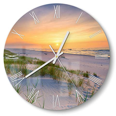 DEQORI Glasuhr | rund Ø 30 cm | Motiv Sonne sinkt über Ostsee | ausgefallene leise Design Uhr aus Glas | Wanduhr für Wohnzimmer & Küche | Moderne Hingucker Uhr für die Wand