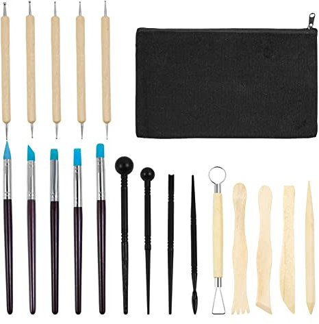 20 Pcs Polymer Clay Tools, Clay Sculpting Tools Clay Modelling Tools Ball Stylus Dotting Tools Ceramic Tools Clay Pottery Tools Clay Carving Tools with Storage Bag for Embossing Ceramics Sculpture