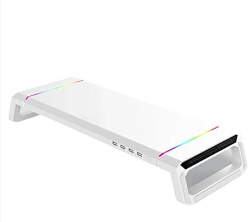 Faltbarer All-in-One-Monitorständer, erhöhter Regal-Laptop-Ständer, Multifunktions-Monitorständer, mit USB-Anschluss, schwarz, weiß,White