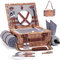 Picknickkorb mit Decke und Weintasche für 2 Weiden-Picknick-Set mit isoliertem Innenfutter, Kühltasche, Korb für Camping, Hochzeit, gestreift