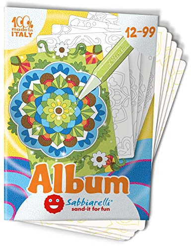 Sabbiarelli – Album Mandala Art | Klebebögen für Sand Art | Enthält 5 Klebemotive A5 | 100% Made in Italy | Entspannendes Hobby | Jugendliche und Erwachsene | FARBSAND NICHT ENTHALTEN