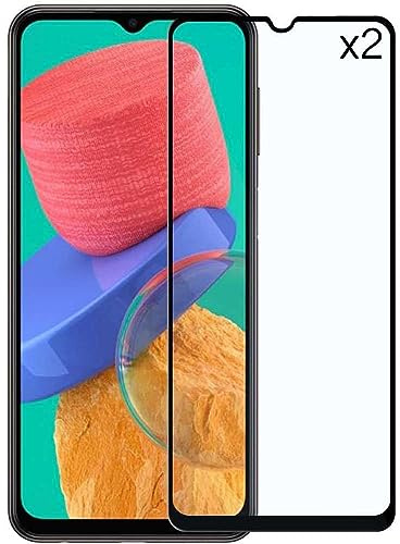 2x Protector de Pantalla Cristal Templado Premium con Borde Redondo Negro para Samsung Galaxy M33 5G/A23/M23 5G/A13/M13, Vidrio Antigolpes 9D 9H 0.3mm