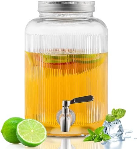 Evanda distributeur boisson en verre en verre avec robinet en acier inoxydable étanche, distributeur de boissons glacées 4L, pour préparer du thé glacé, de la limonade et des jus de fruits