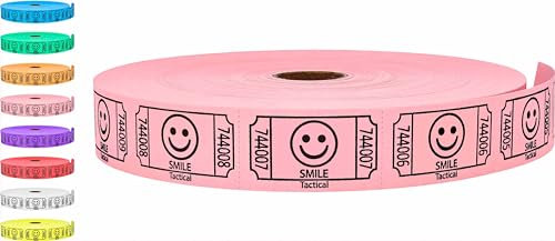 Tacticai 2000 tickets de tombola, sourire, rose (1 des 8 couleurs), rouleau unique, billet pour événements, entrée, récompense de classe, collecte de fonds et prix