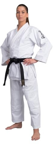 TEKKA BUDO Aikidoanzug Spezial mit Bestickung - weiß - 450g schwer - Aikidojacke Bestickt - Schriftzeichen - Stabiler Stoff - Größe 190